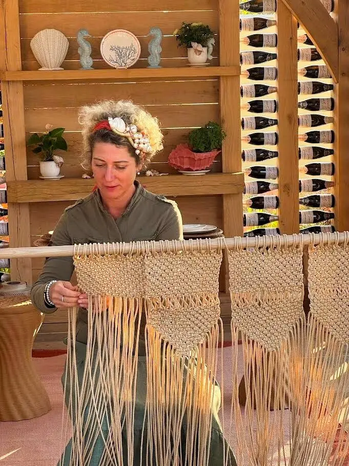 Kitti Kovacs creating handmade macramé for the 100 Sweet Summers show garden